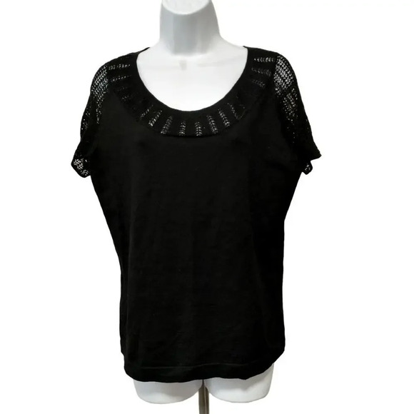 Jones New York Collection Size Medium Black Linen Blend Knit Crochet Sweater - Picture 1 of 7